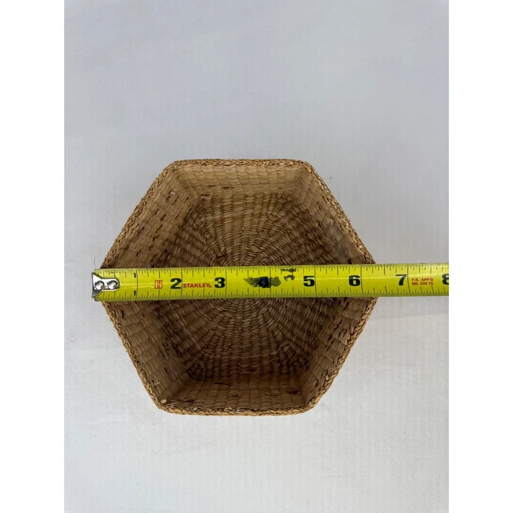 Vintage Cottage Hexagon‎ Woven Seagrass Basket w/Lid Boho Storage Decorative Box